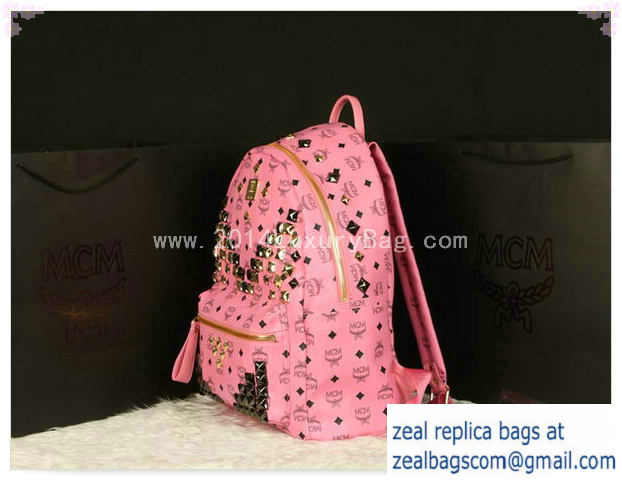 High Quality Replica MCM Stark Backpack Jumbo in Calf Leather 8100 Pink - Click Image to Close